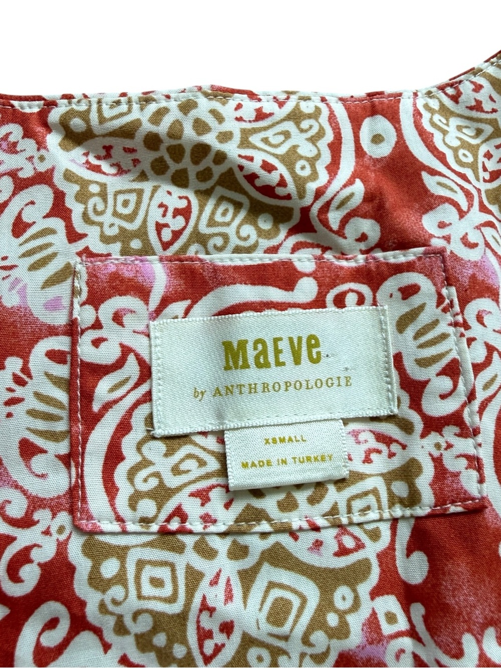 Anthro Maeve Cotton Midi Dress Boho Block Print Flutter Sleeve Cottagecore XS - Picture 7 of 15